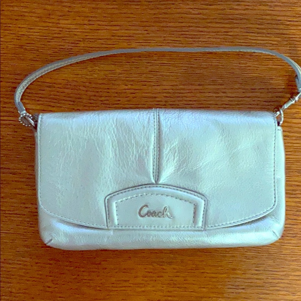 Silver Coach Leather Clutch